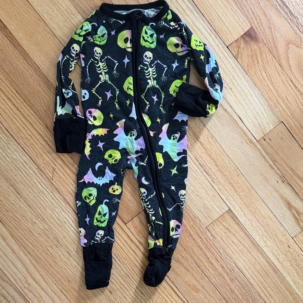 Little Sleepies Black and Green Halloween Kids Footie